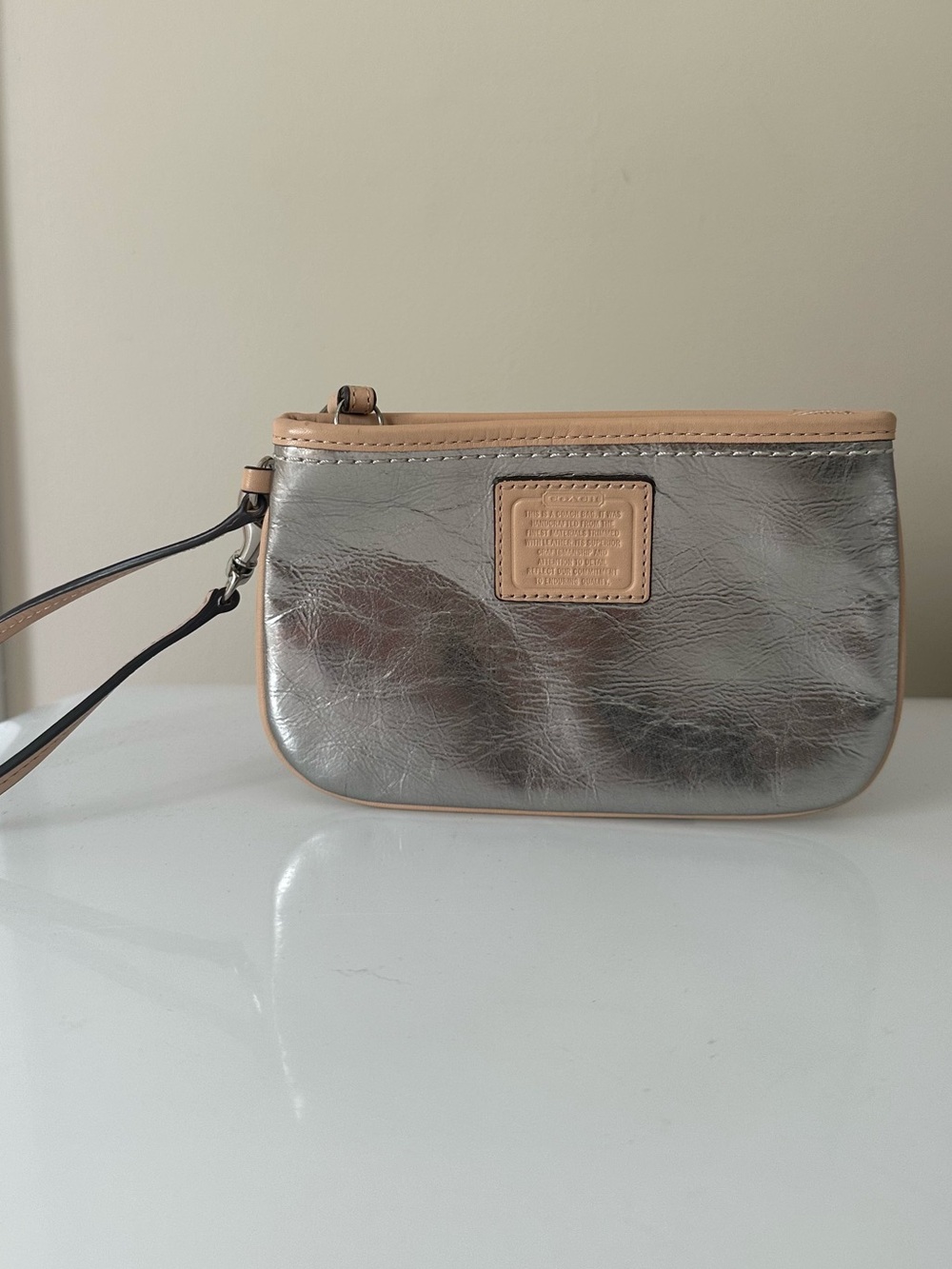 Coach Metallic Wristlet with Leather Trim